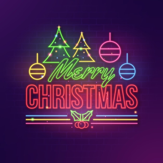 Neon merry christmas concept