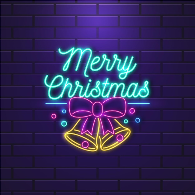 Free Vector neon merry christmas