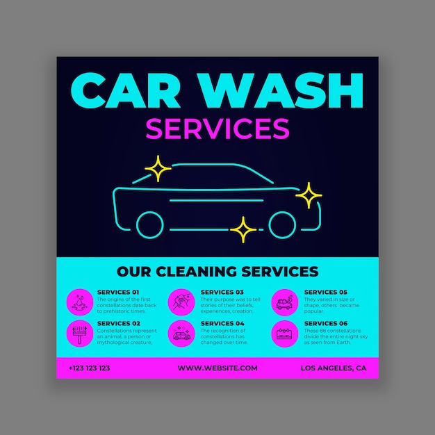 Neon modern car wash company services flyer template