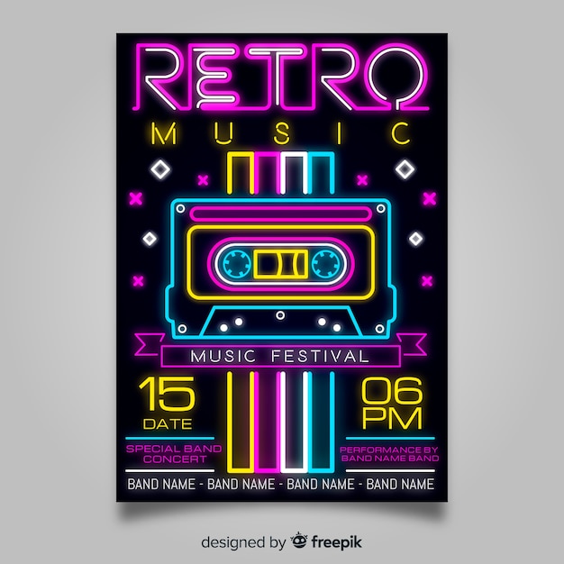 Neon music festival poster template