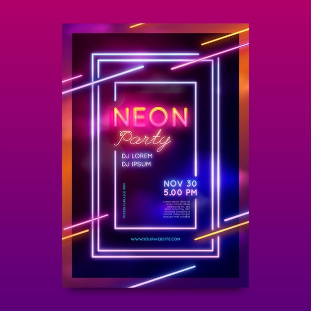 Free Vector neon night party poster template