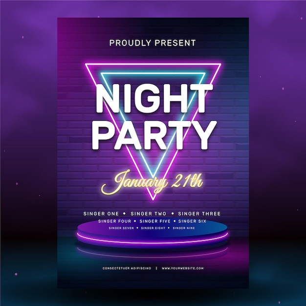 Free Vector neon night party poster template