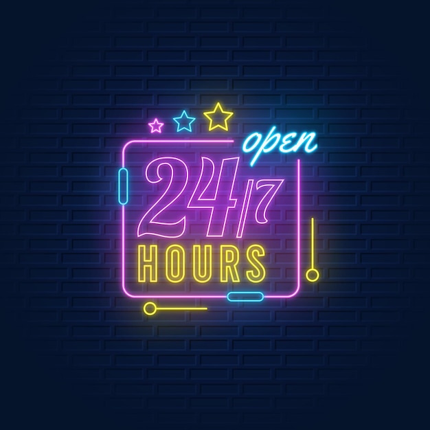 Neon open 24/7 hours sign