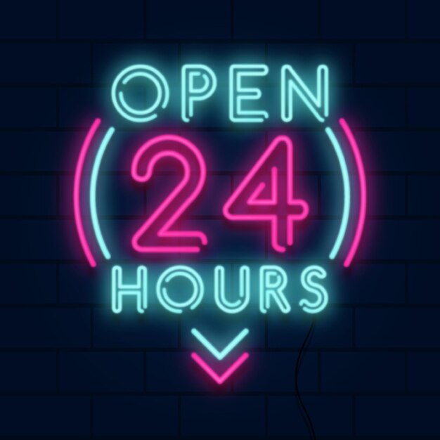 Neon 'open 24 hours' sign