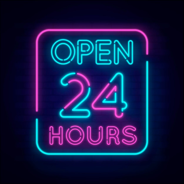 Neon open 24 hours sign