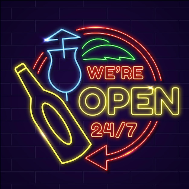 Neon open pub sign