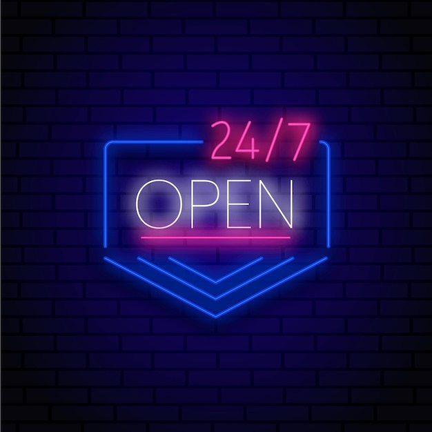 Neon open twenty-four hours sign