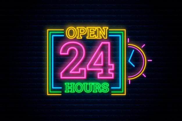 Neon open twenty-four hours sign