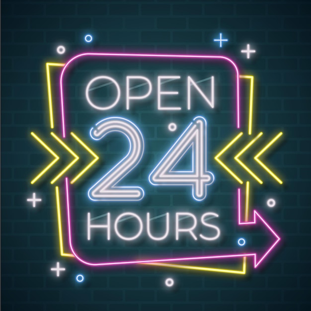 Neon open twenty-four hours sign