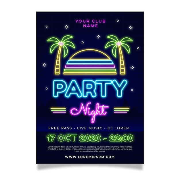 Neon party night poster