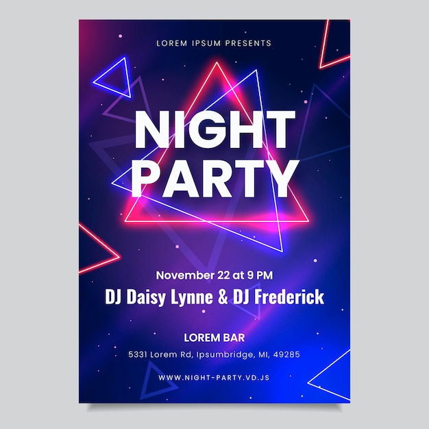 Neon party poster template