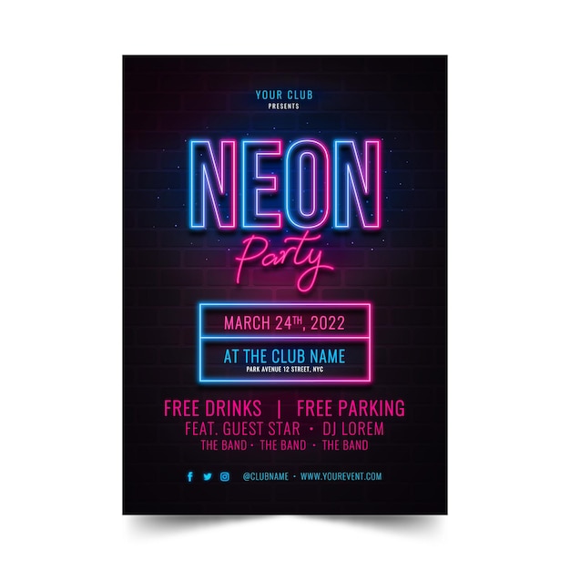 Neon party poster template