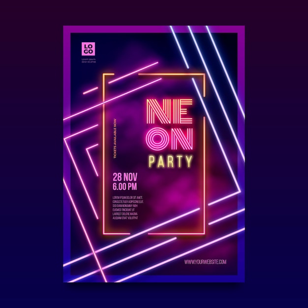 Neon party poster template