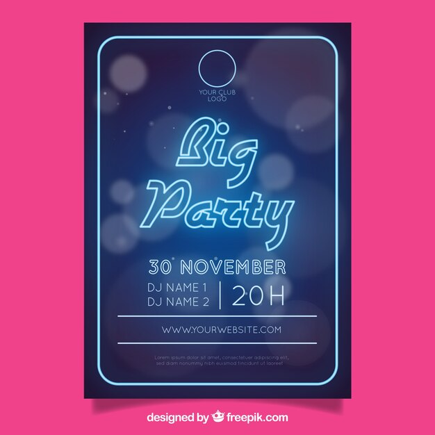 Neon party poster with circles