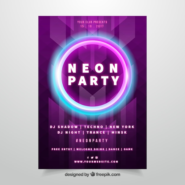 Free Vector neon party poster with colorful circle