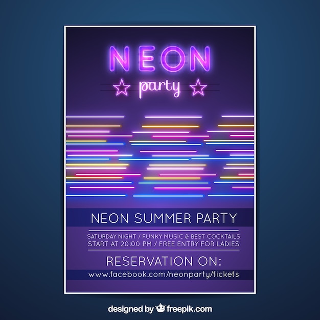 Free Vector neon party poster with fun style