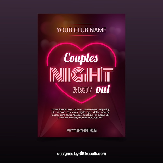 Neon party poster with heart