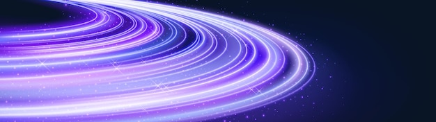 Free Vector neon planet ring with light glow energy effect magic cosmos round line flare with purple speed trail path shine element luminous motion circular disk shape abstract vector technology wallpaper