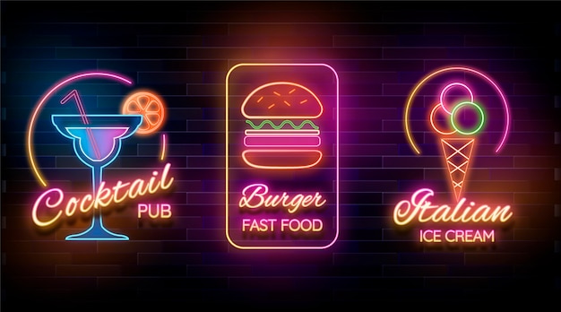 Neon pub or restaurant signs collection