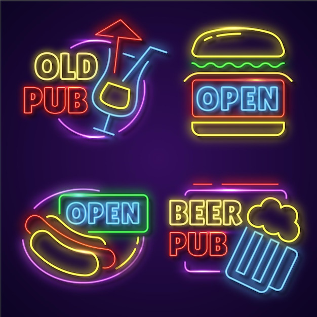 Free vector neon pub sign set