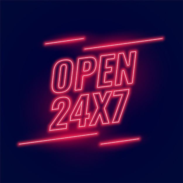 Free Vector neon red signboard for 24/7 open hours