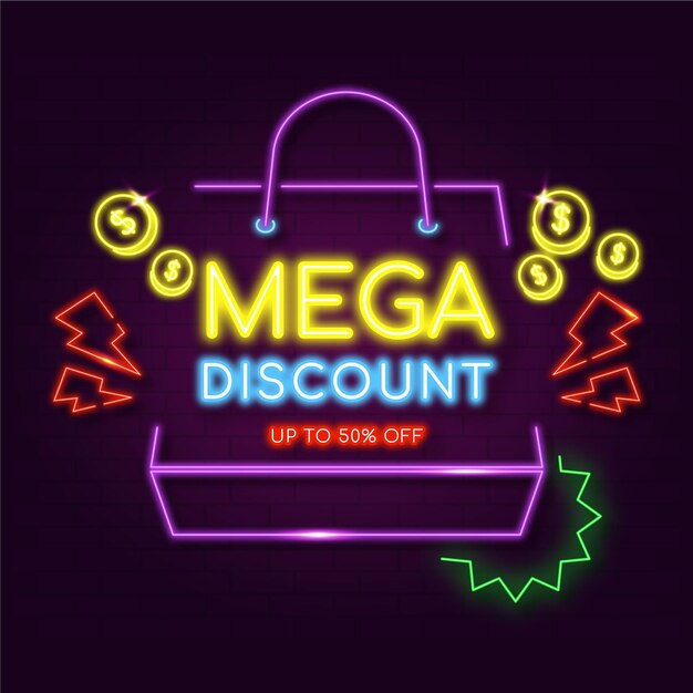 Neon sale with mega discount sign