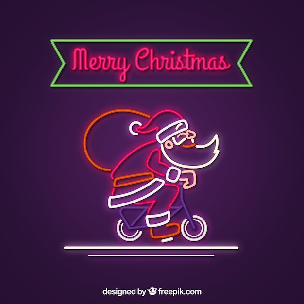 Free vector neon santa claus with bicycle