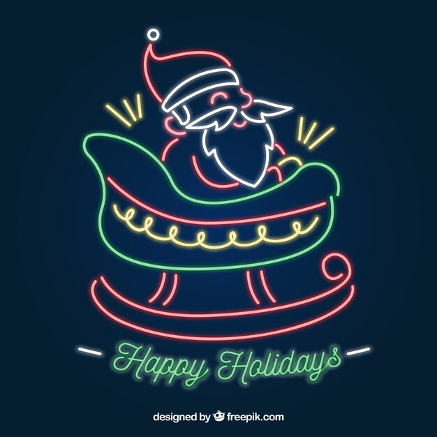 Neon sata claus on a sleigh