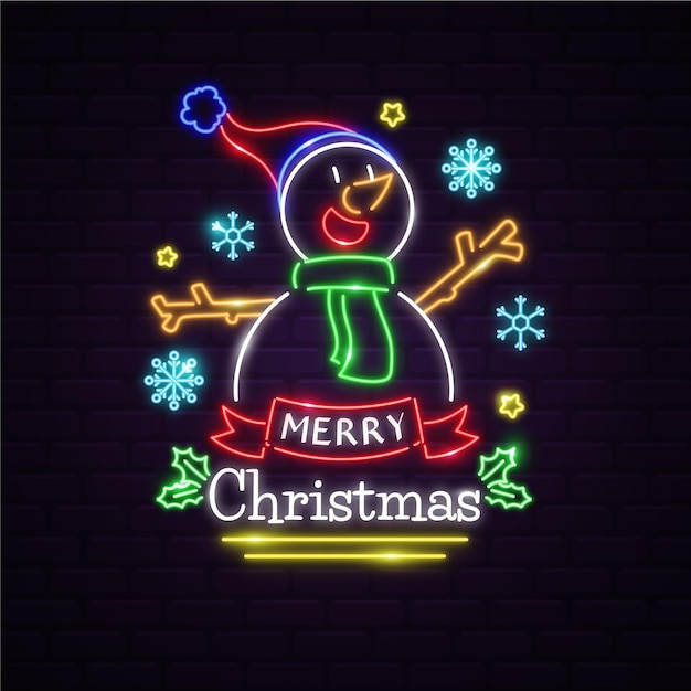 Neon snowman with merry christmas message