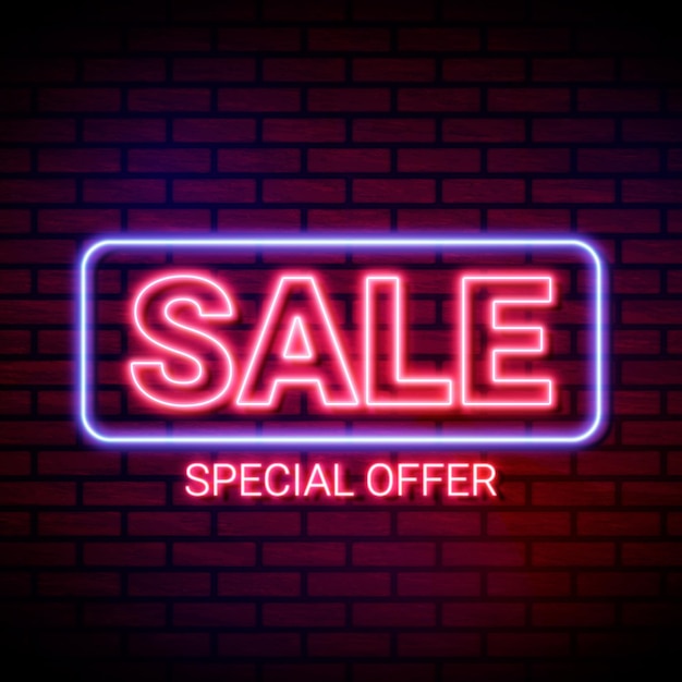 Neon special offer sale sign template