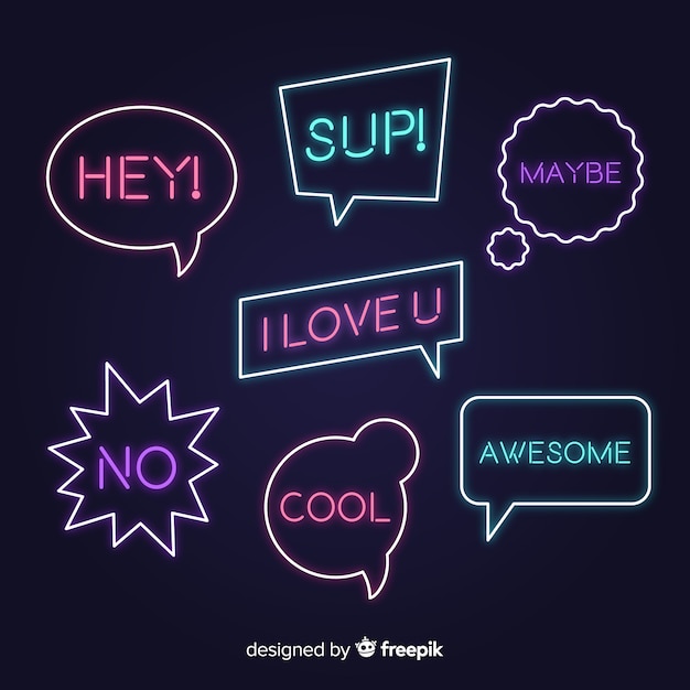 Neon speech bubbles with different expressions