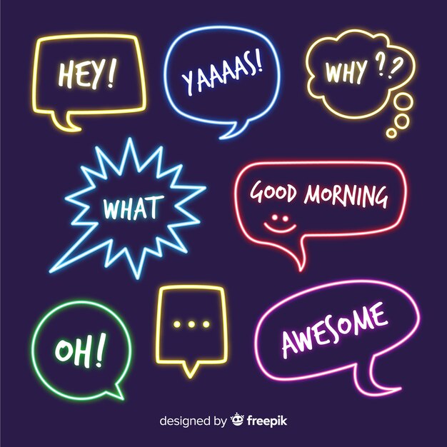 Neon speech bubbles with different expressions