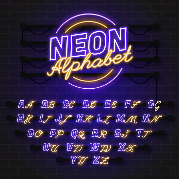 Neon style alphabet design