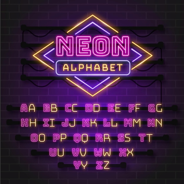 Neon style alphabet design