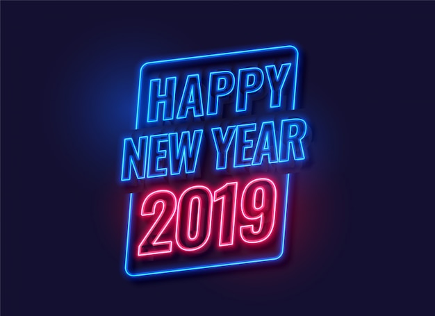 Neon style happy new year 2019 background