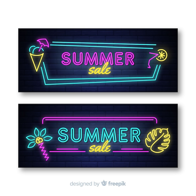 Neon summer sale banner pack