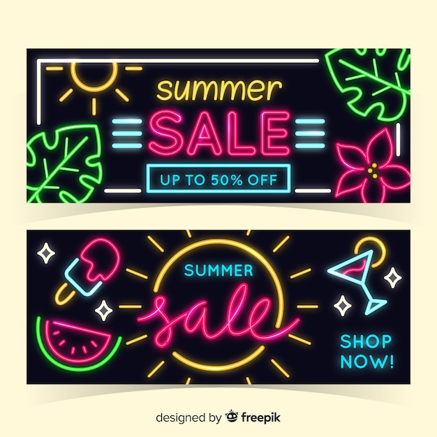 Neon summer sale banners