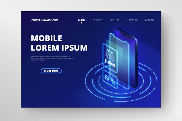 Neon template landing page with smartphone