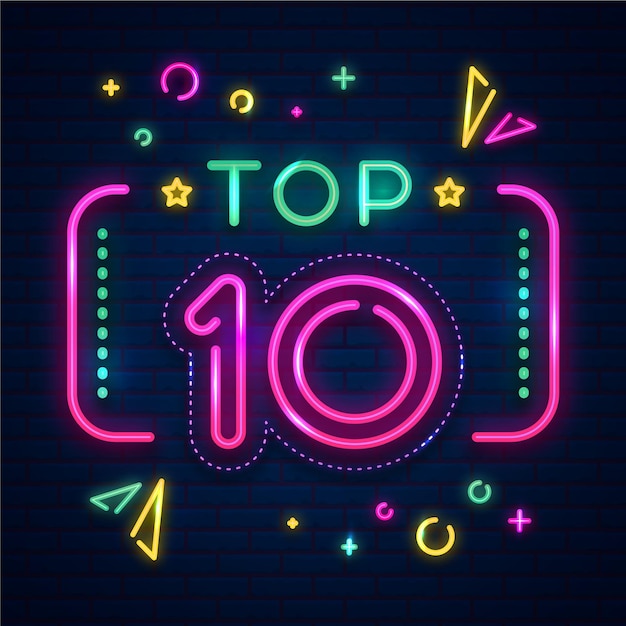 Neon top ten sign with rectangular frame