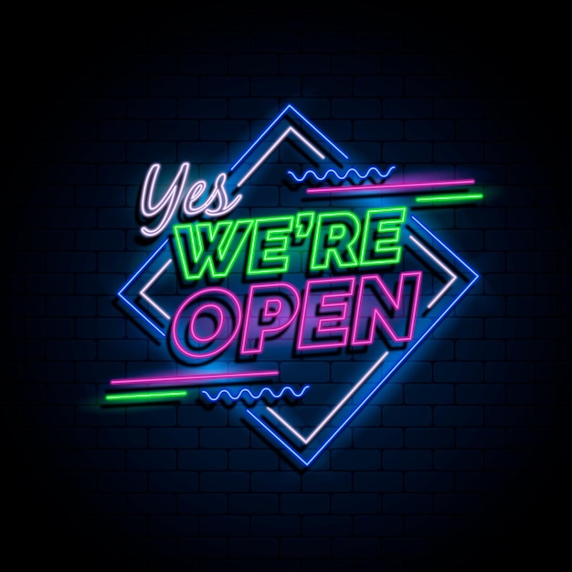 Neon 'we are open' sign