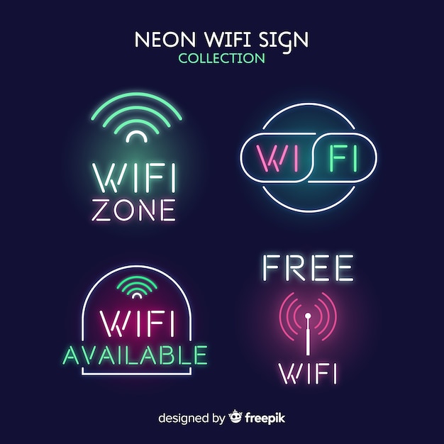 Free vector neon wifi signal collection