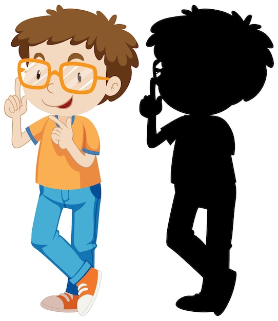 Free Vector nerdy boy in colour and silhouette