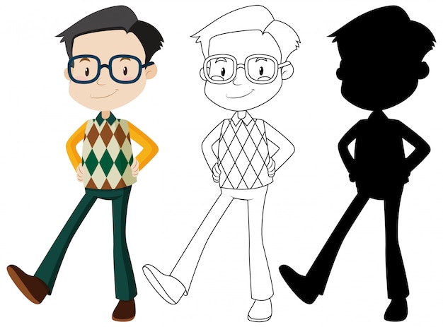 Nerdy man cartoon character set