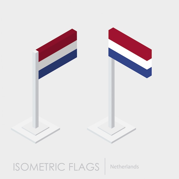 Netherlands flag isometric style, 3D style, different views