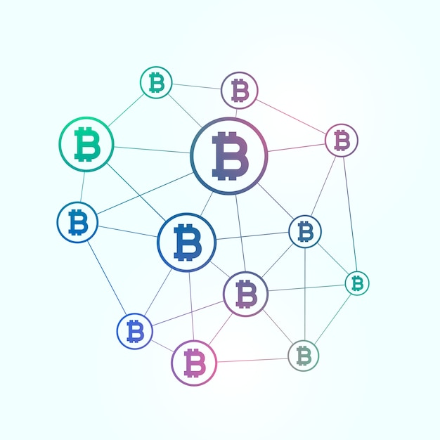 Free Vector network of blockchain bitcoins background