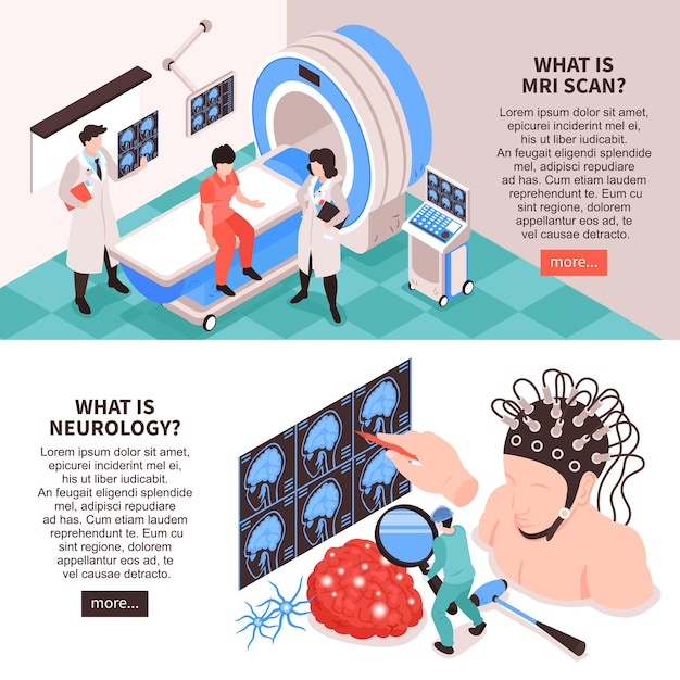 Neurological center with mri scan test and brain research info illustration