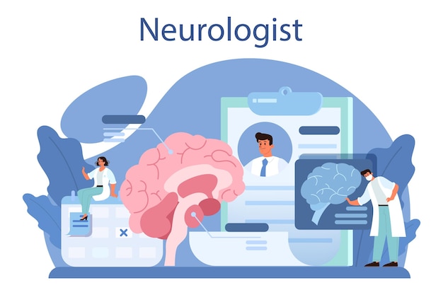 Free Vector neurologist concept doctor examine human brain idea of doctor caring about patient health medical mri diagnosis and consultation vector illustration in cartoon style