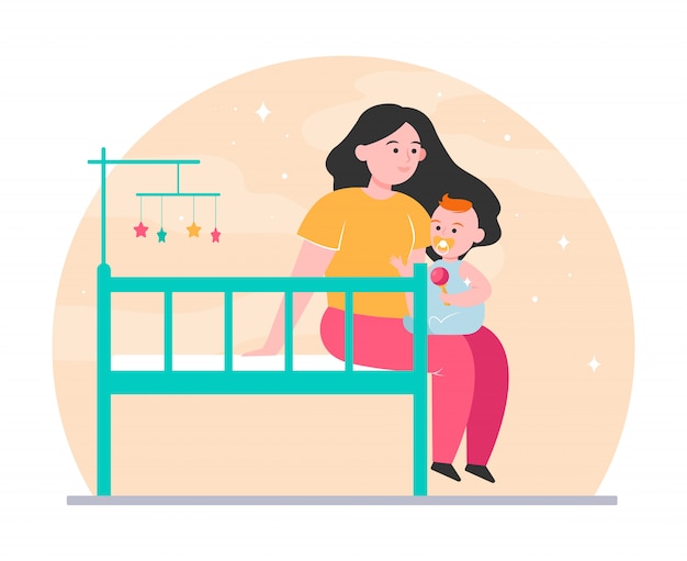 Free Vector new mom holding and soothing baby