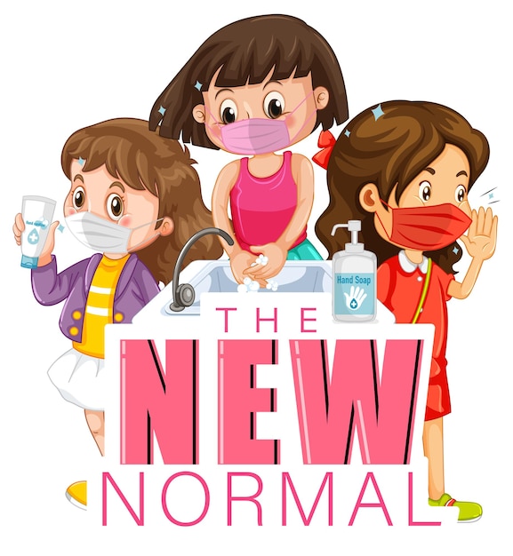 The New Normal with children character wearing mask