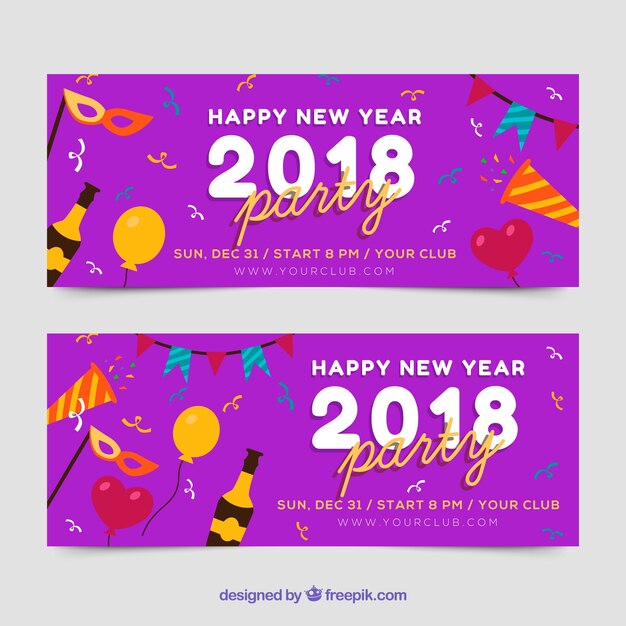 New year 2018 party banners in purple